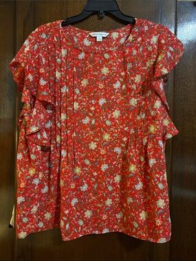Counterparts Red Floral Ruffle Sleeve Blouse